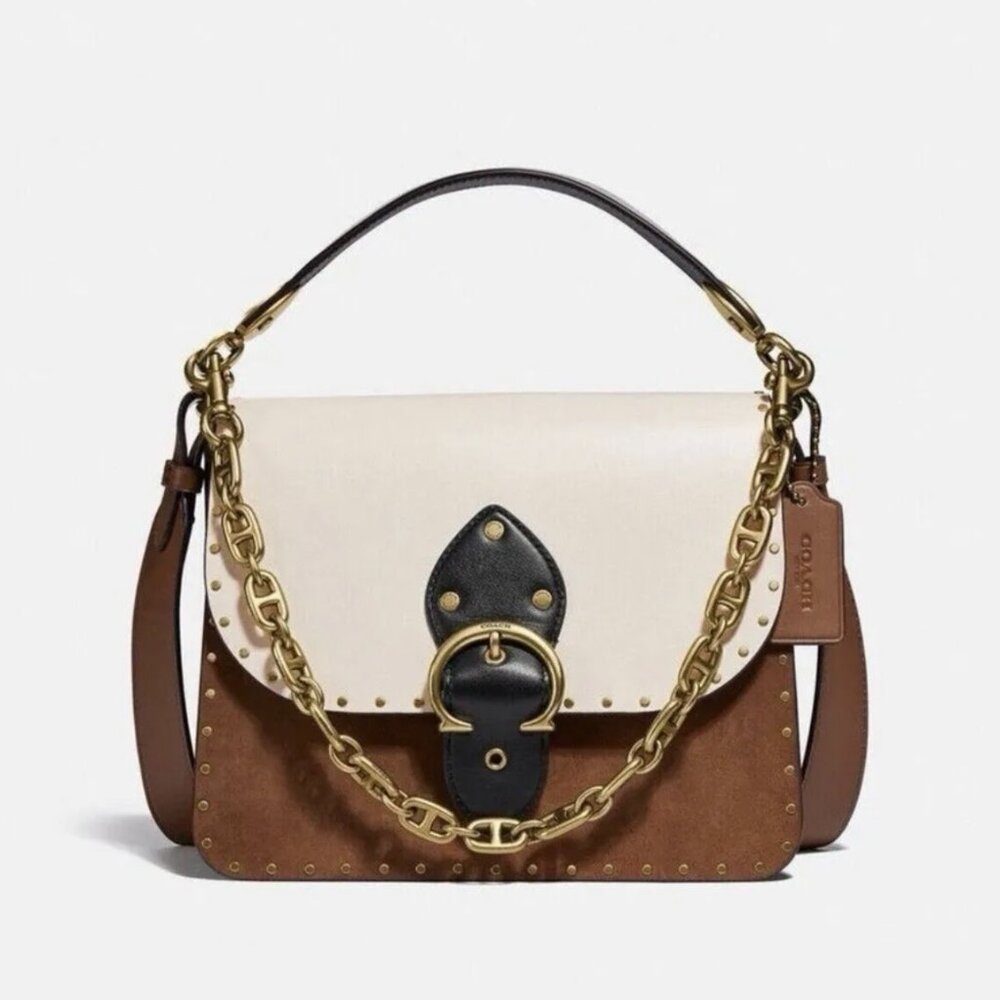 COACH "BEAT" Leather Color block Bag With Rivets Retail $595 NWT! Gorgeous!